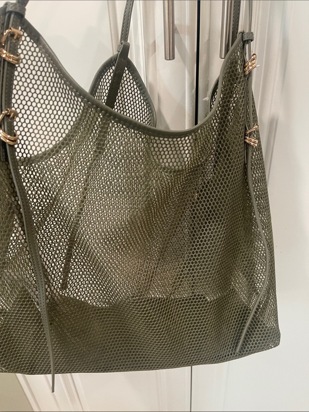 Aldo Meshcarry Olive Green Mesh slouchy tote Hobo Bag - Picture 3 of 16